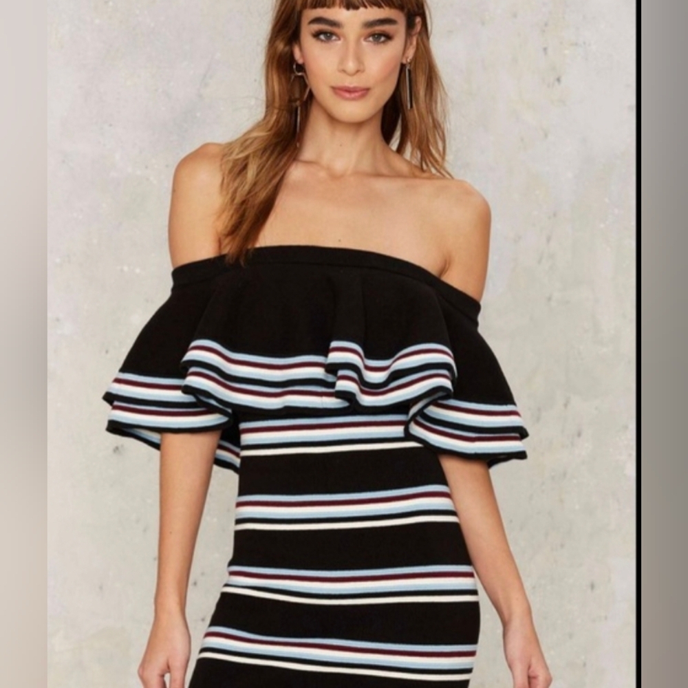 Endless Rose off-the-shoulder striped knit Cotton Dress